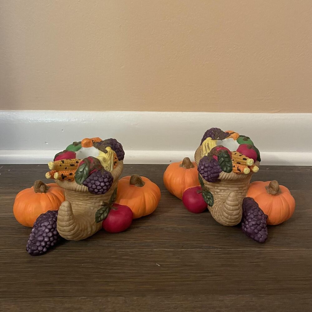 PartyLite Cornucopia Pumpkin Votive Candle Holders Set of 2 Fall Harvest Decor